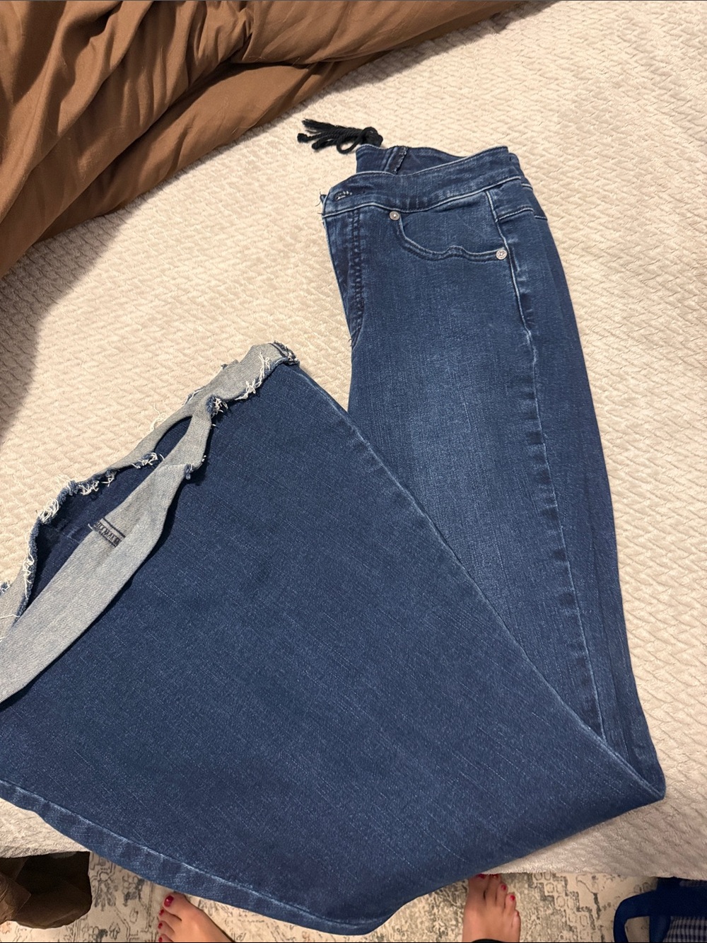 Free People Deep Blue Flare Jeans with Raw Hem